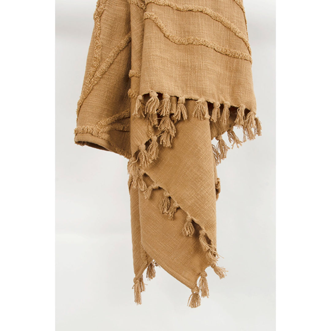 Camel Woven 100% Woven Textured Cotton Throw Blanket