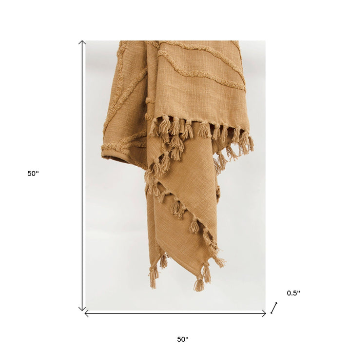 Camel Woven 100% Woven Textured Cotton Throw Blanket