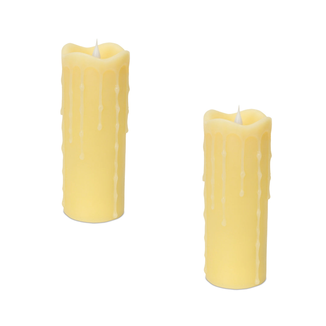 Set of Two Yellow Flameless Pillar Candles