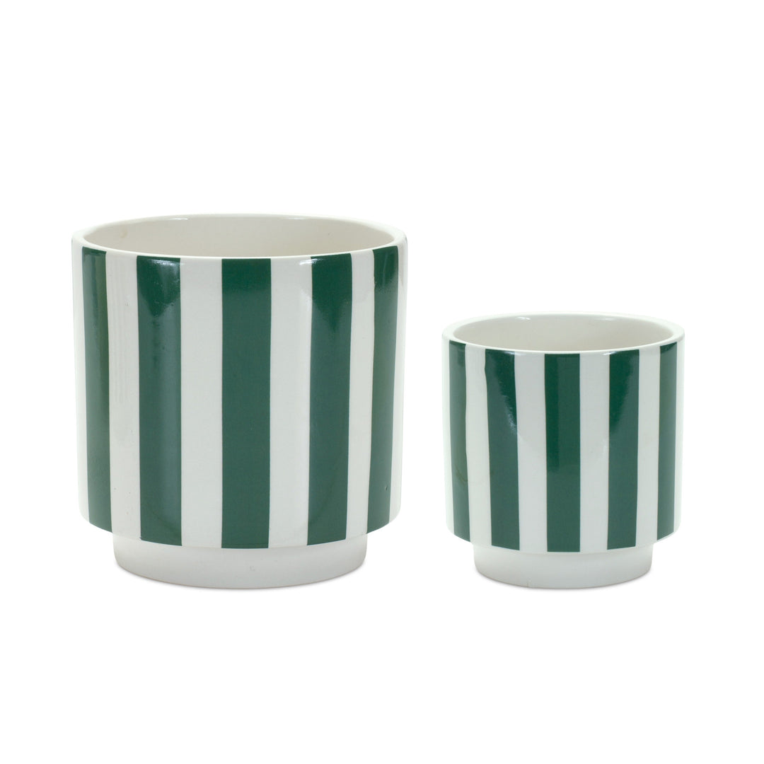 Green Set of Two Dolomite 4.4329 ounce Round Pot Planter