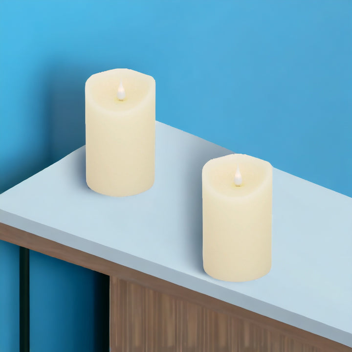 Set of Two Beige Flameless Pillar Candle