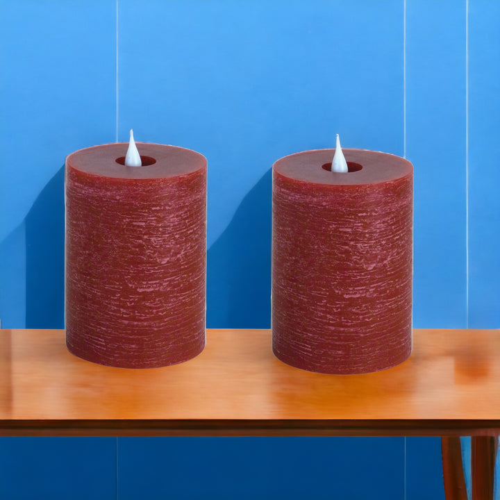 Set of Two Red Flameless Pillar Candle