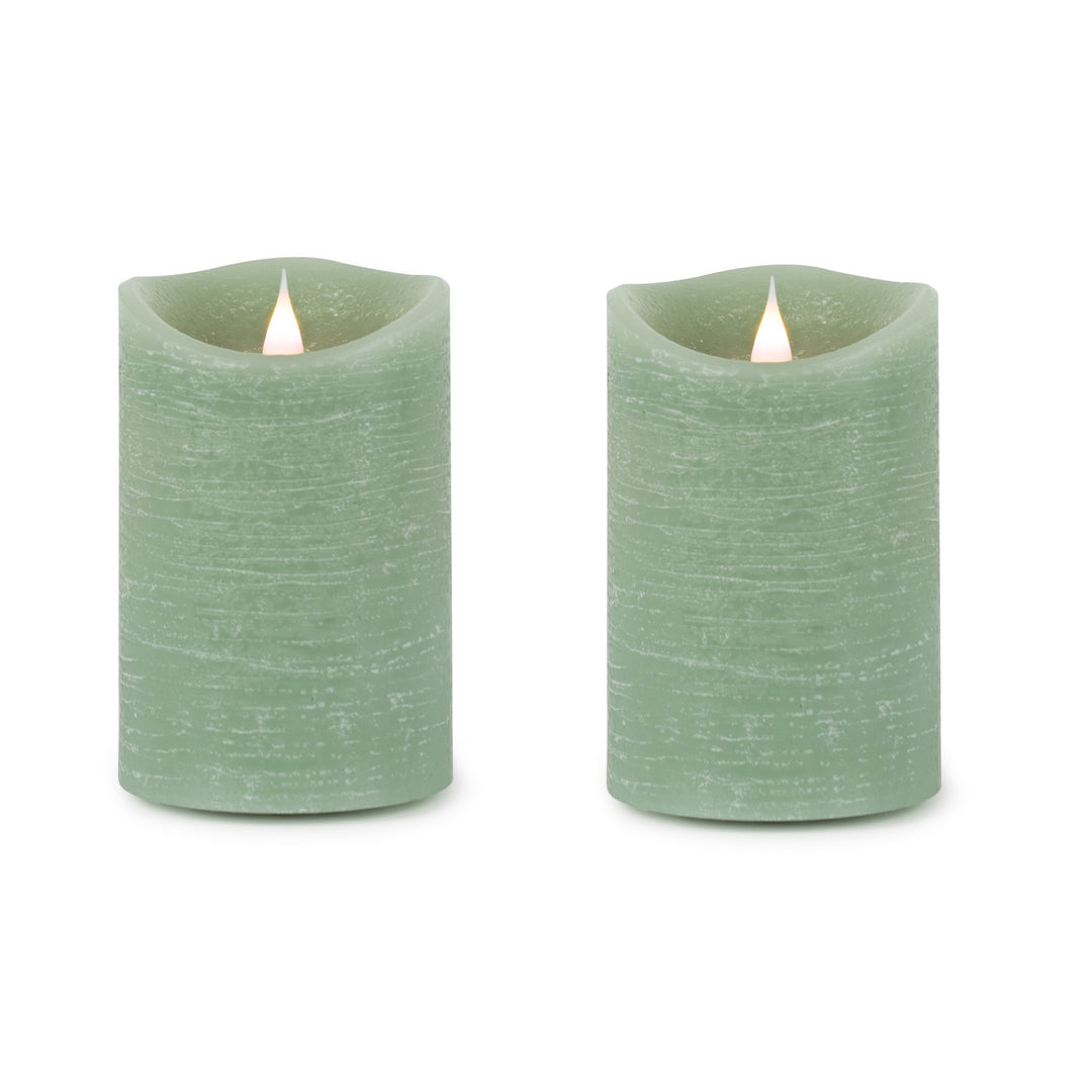 Set of Two Green Flameless Pillar Candle