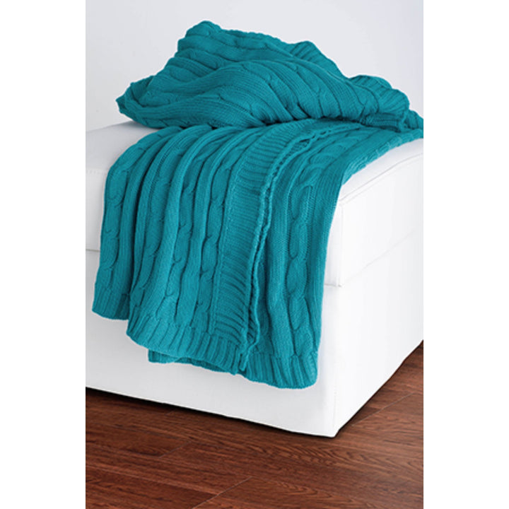 Teal Blue Knitted 100% Cotton Throw Blanket