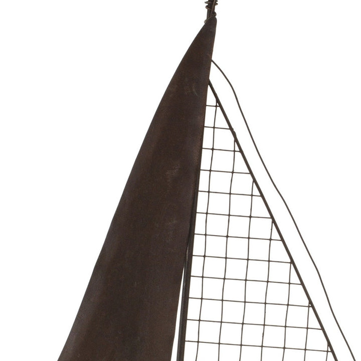 Set of Two 18" Natural and Black Wood and Metal Boat Tabletop Sculptures