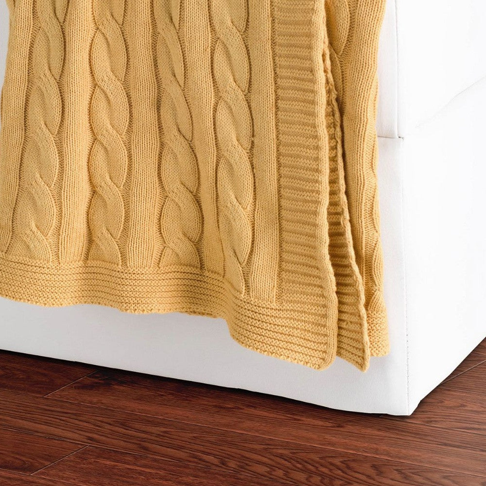 Yellow Knitted 100% Cotton Throw Blanket