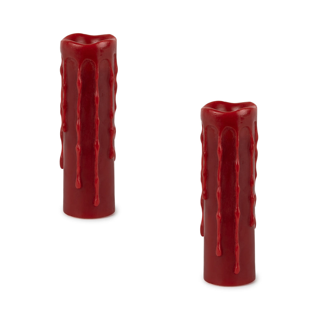 Set of Two Red Flameless Pillar Candles