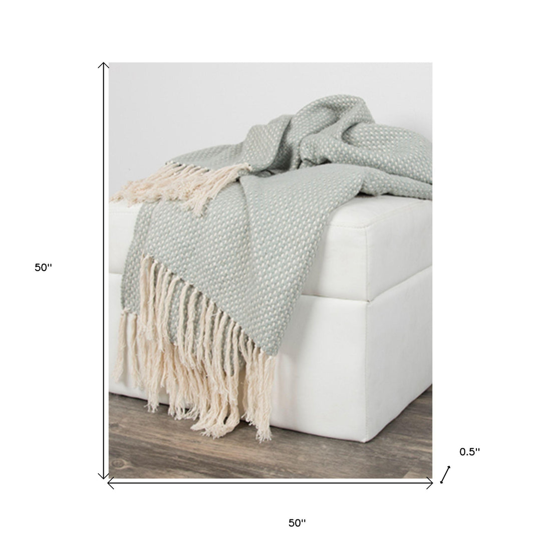 Mint Green Woven 100% Cotton Throw Blanket