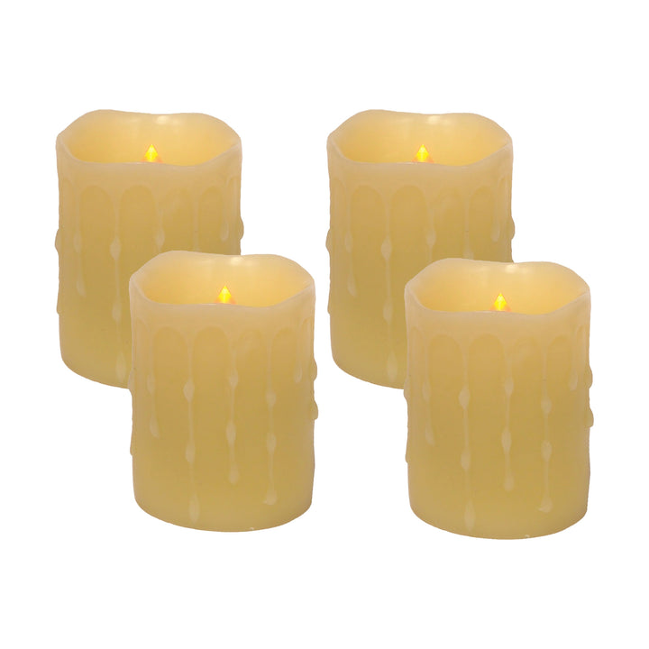 Set of Four Yellow Flameless Pillar Candle