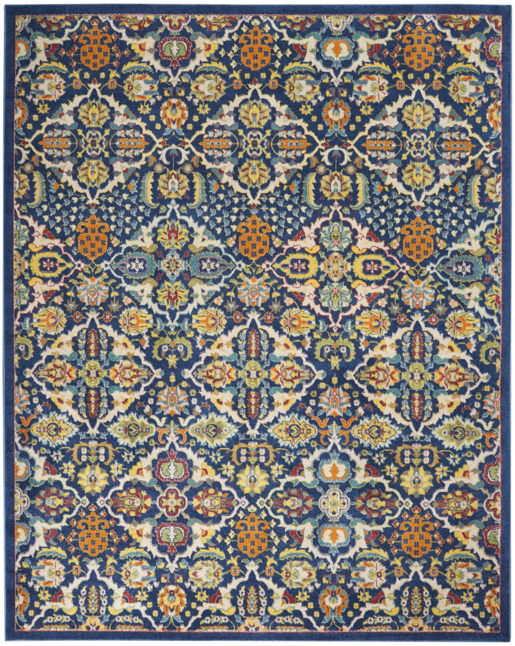 9' x 12' Blue and Yellow Floral Power Loom Area Rug