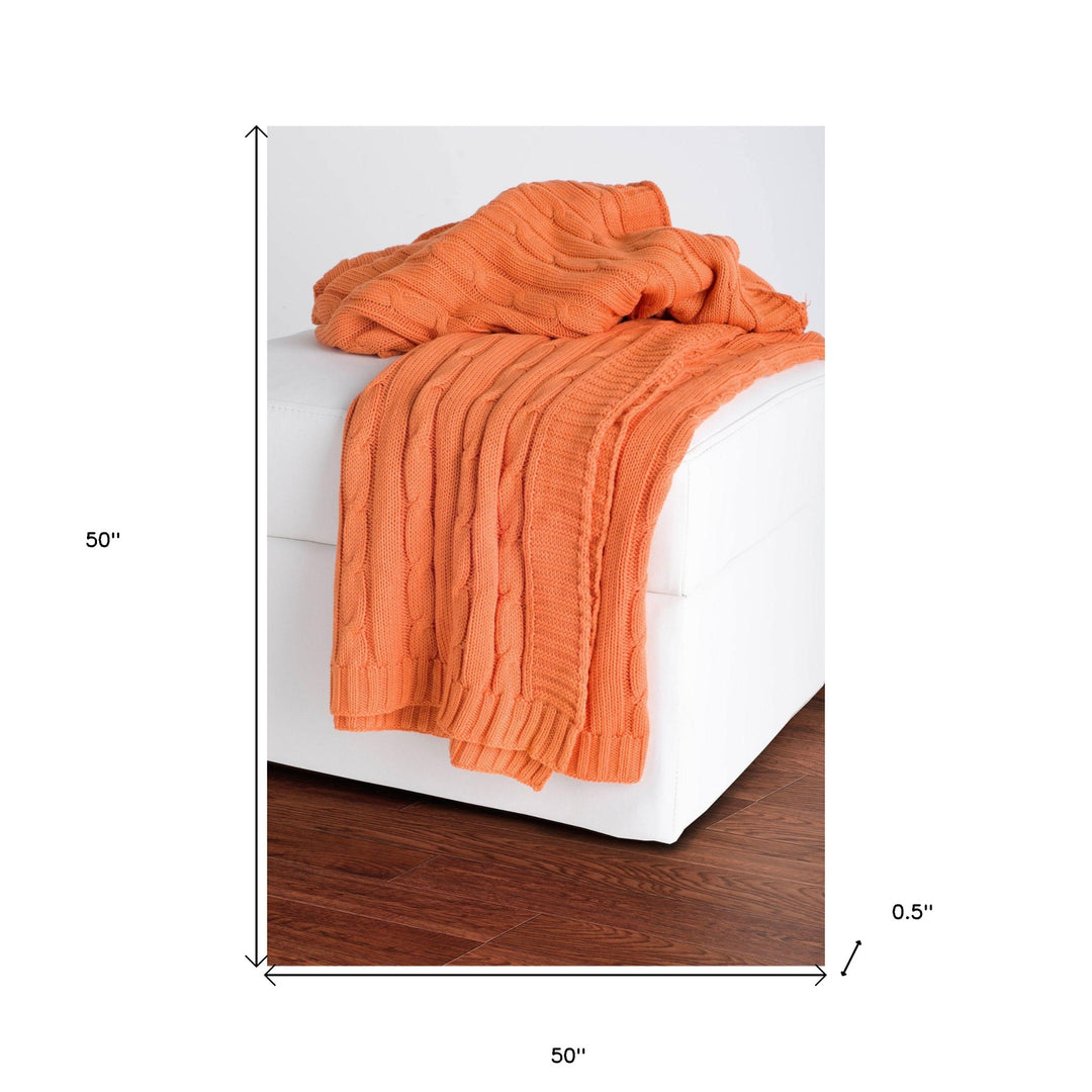 Orange Knitted 100% Cotton Throw Blanket