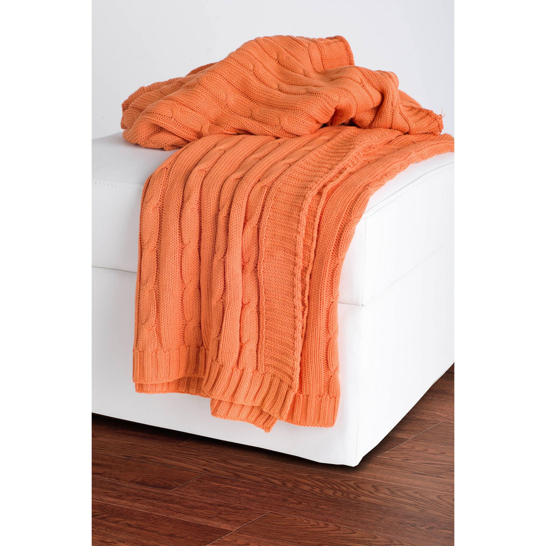 Orange Knitted 100% Cotton Throw Blanket