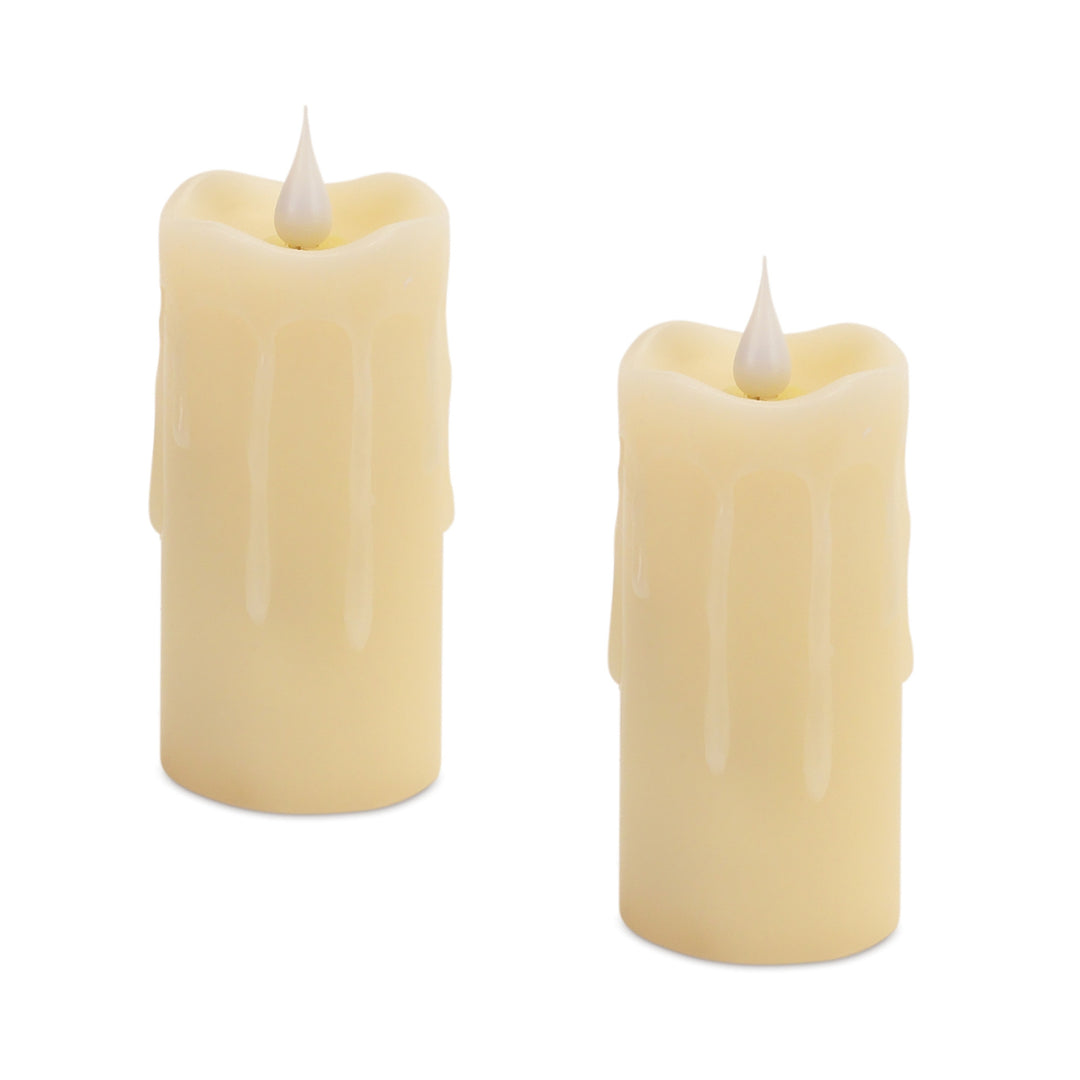 Set of Two Beige Flameless Pillar Candle