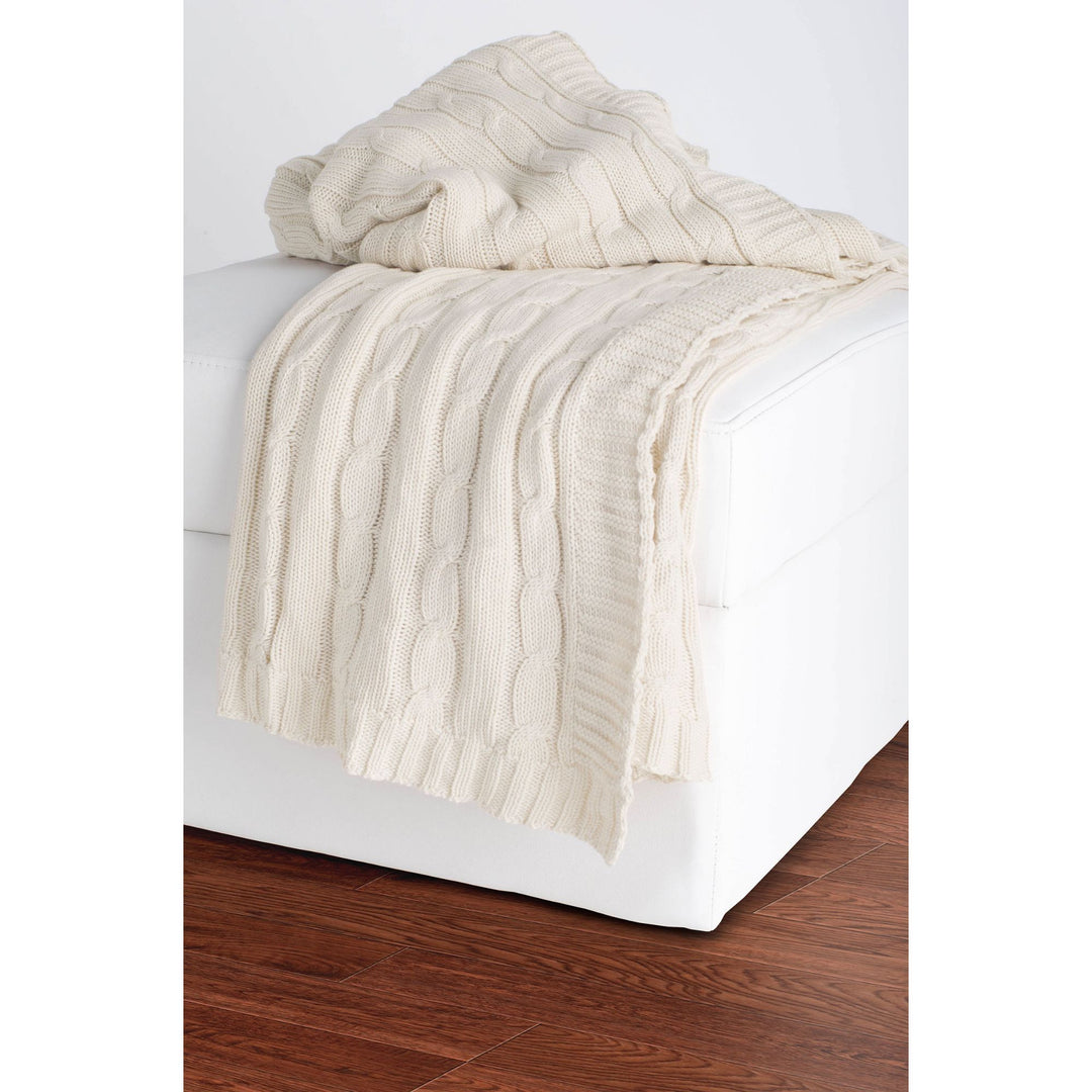 Ivory Knitted 100% Cotton Throw Blanket