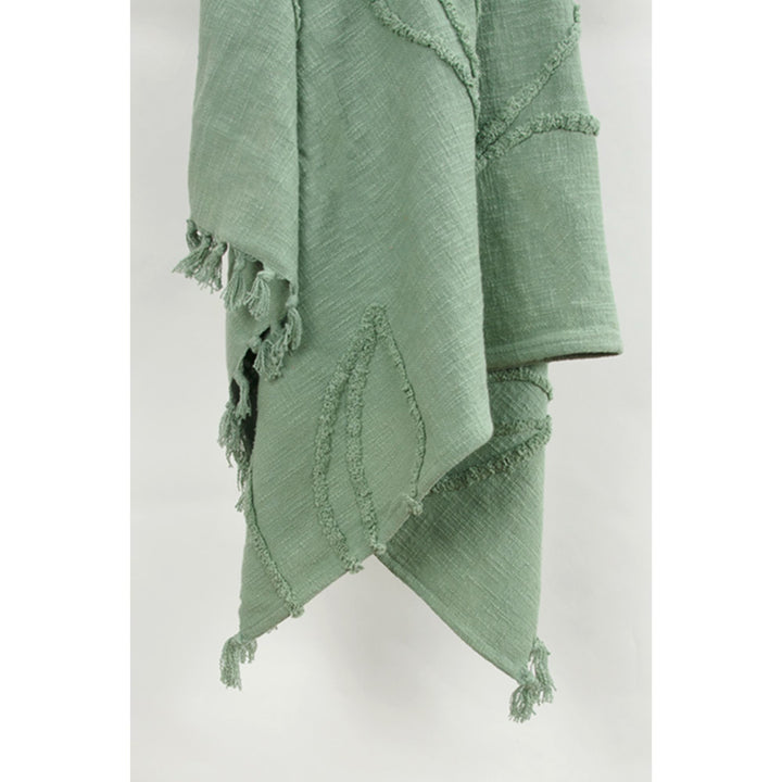 Green Woven 100% Woven Textured Cotton Throw Blanket