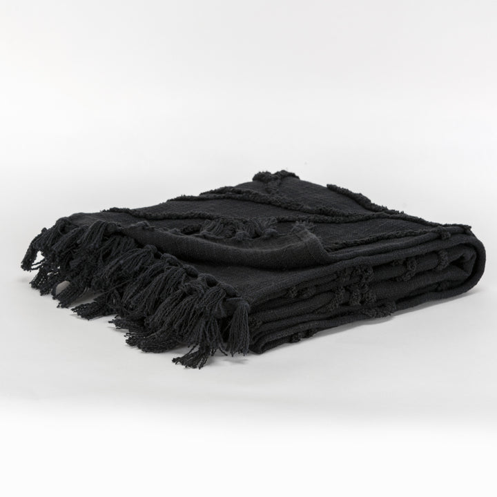 Black Woven 100% Woven Textured Cotton Throw Blanket