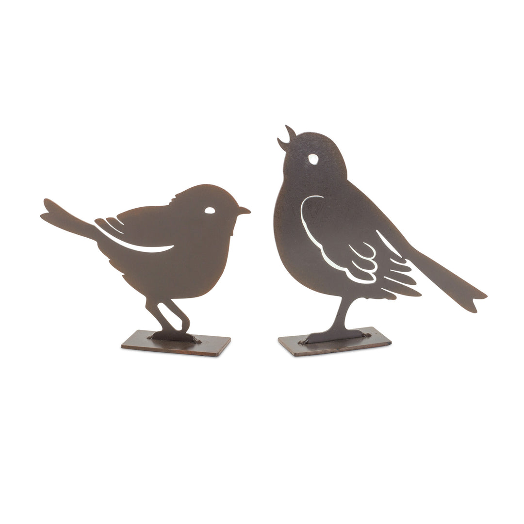 Set Of Four 6" Brown Metal Bird Bird Figurine