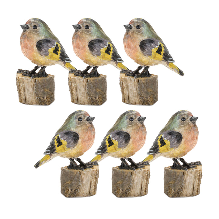 Set Of Six 4" Brown and Gold Polyresin Bird Bird Figurine