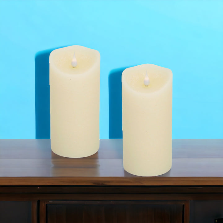 Set of Two Beige Flameless Pillar Candle