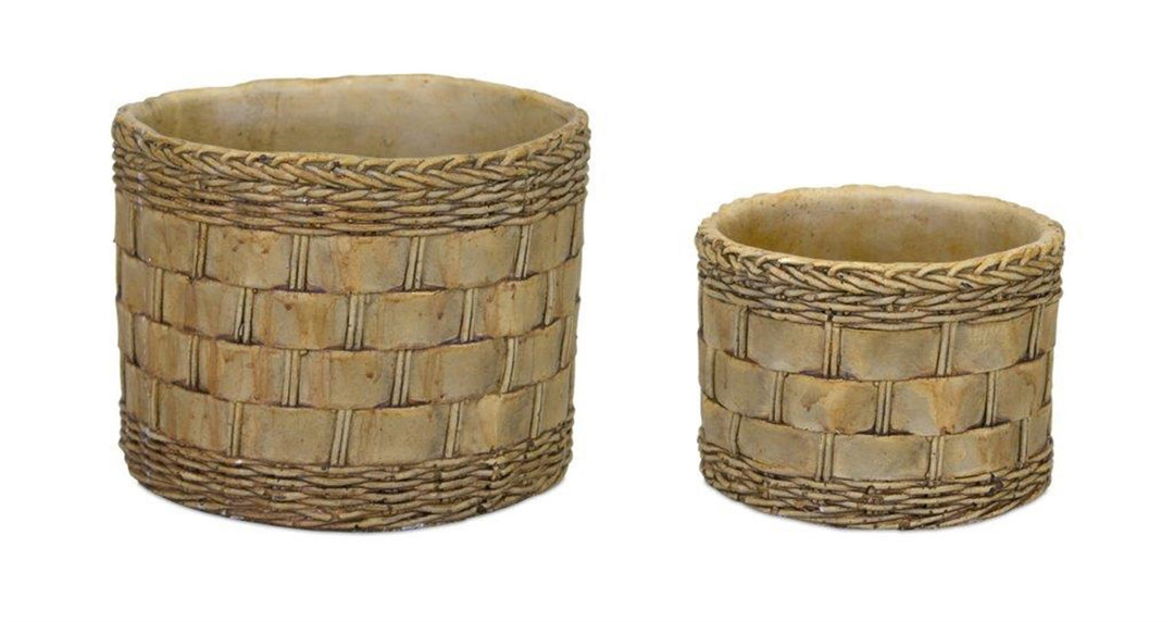 Brown Set of Two Cement 7.20346 ounce Round Pot Planter