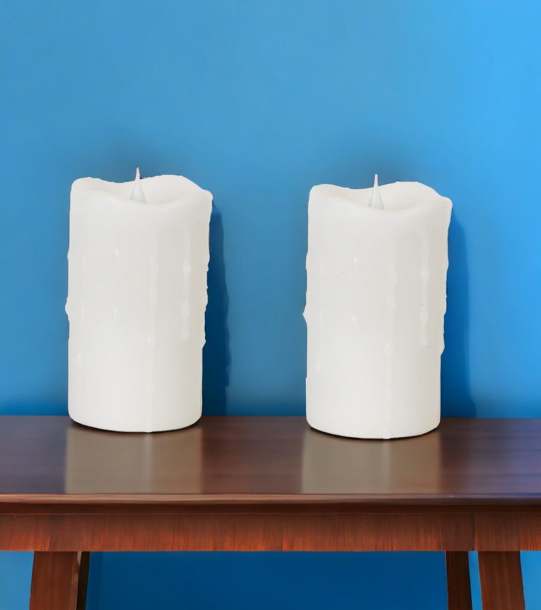 Set of Two White Flameless Pillar Candle