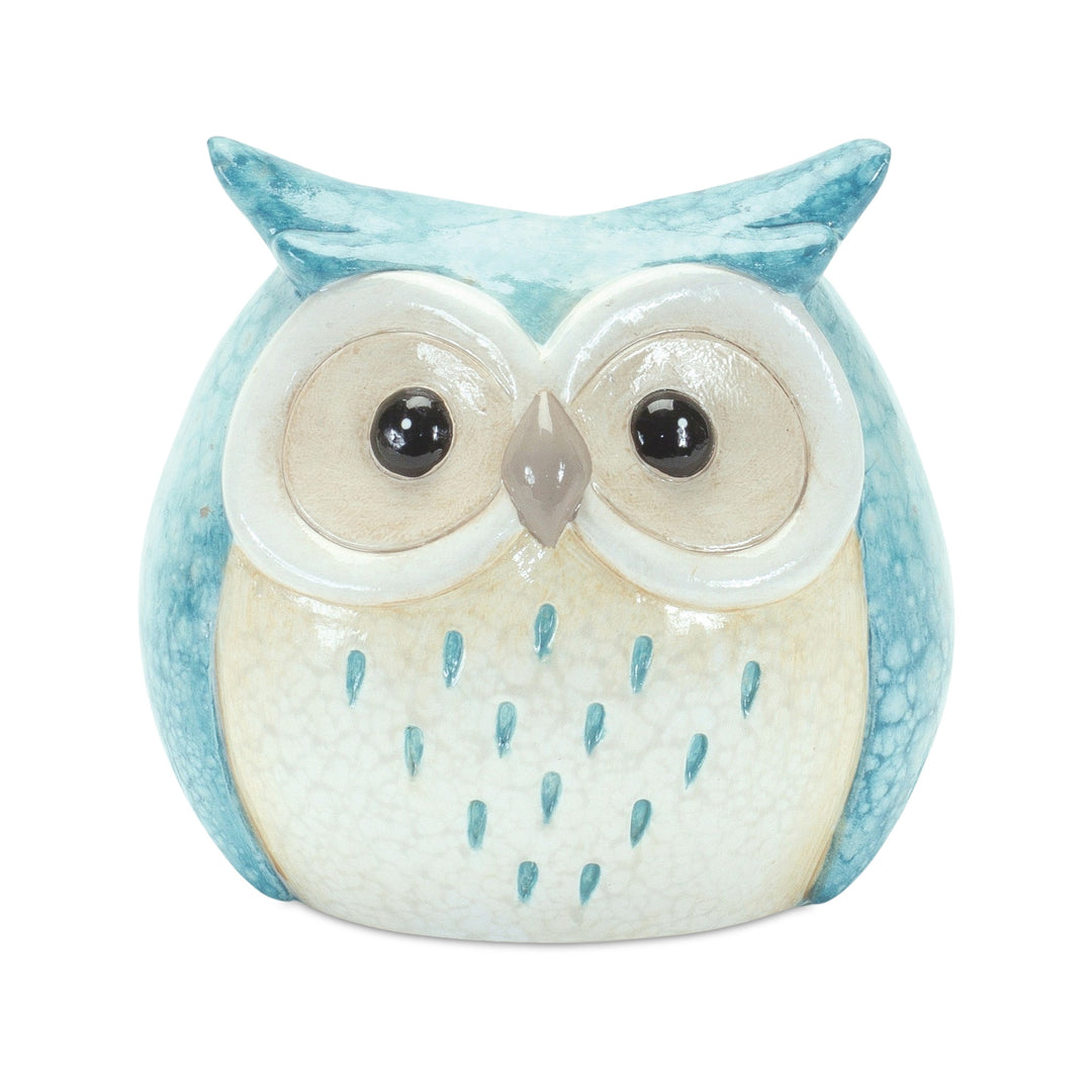 Set Of Three 4" Blue and Gray Resin Owl Figurine