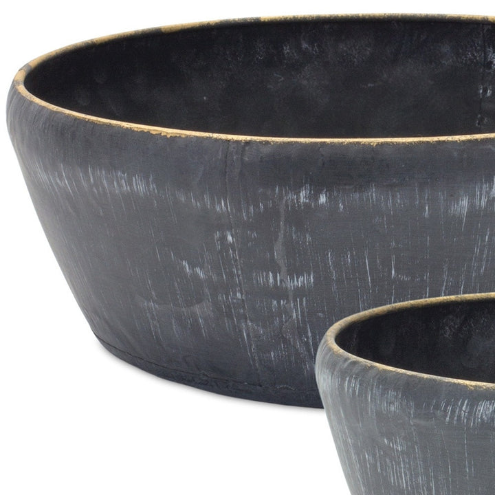 Set of Two 11" Black Metal Round Pot Planter