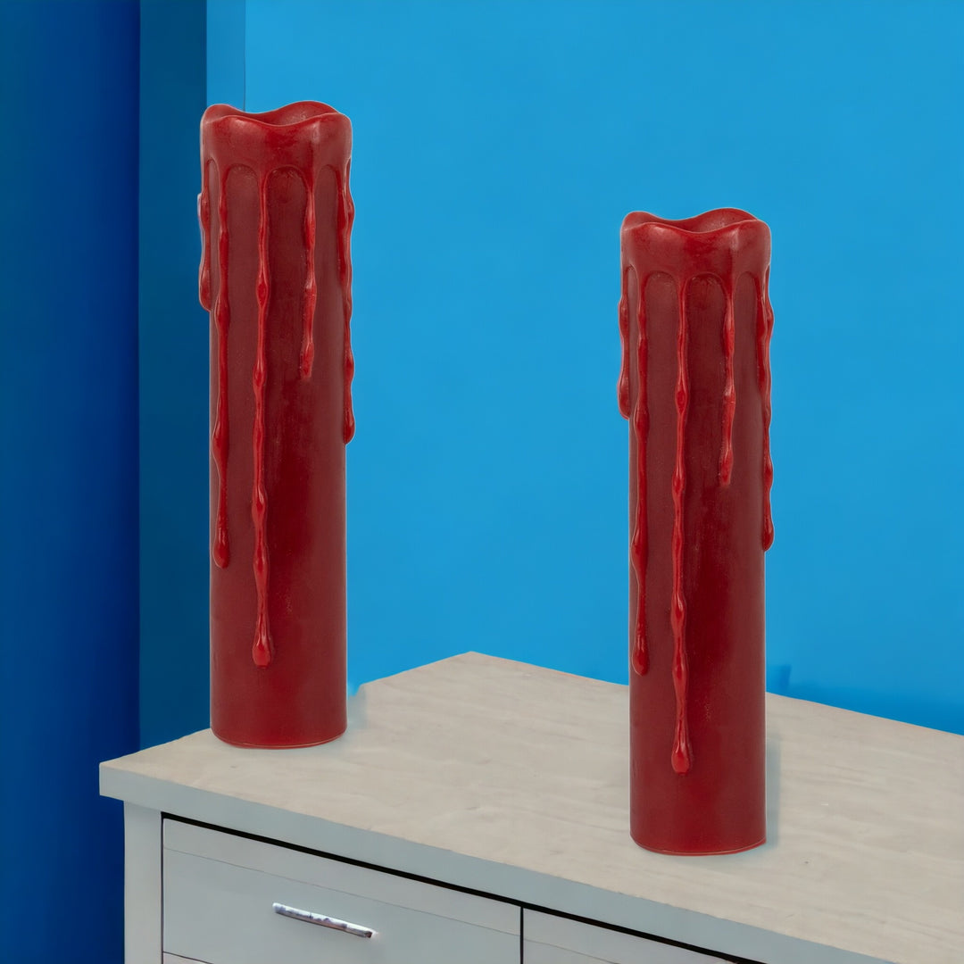 Set of Two Red Flameless Pillar Candle