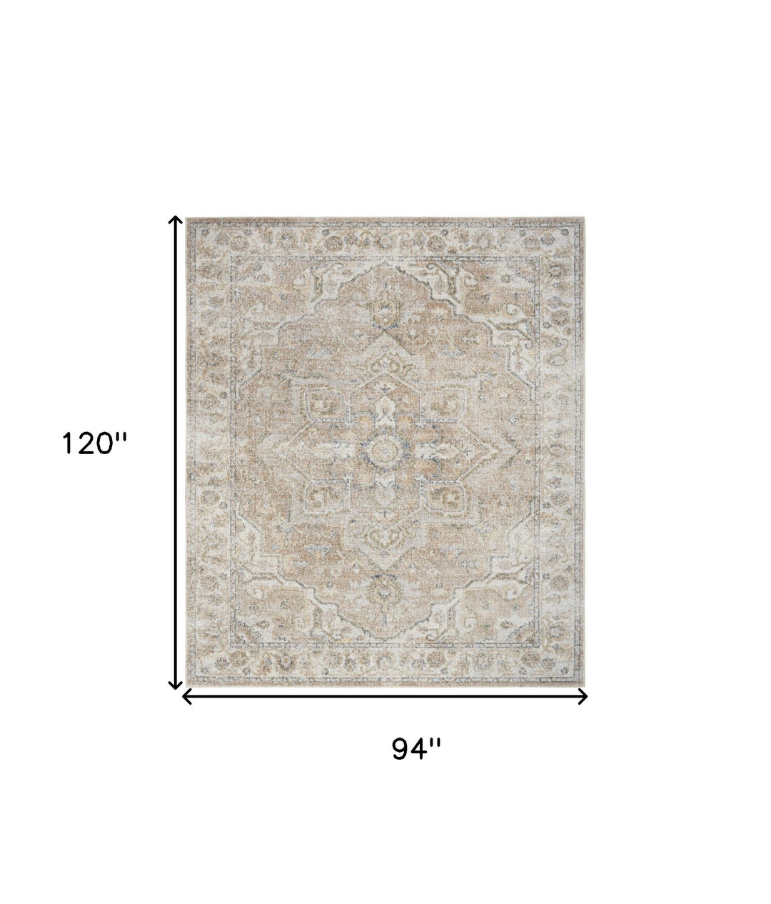 8' X 10' Beige Oriental Power Loom Washable Area Rug