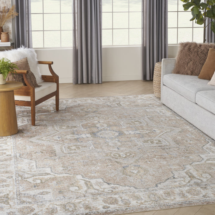 8' X 10' Beige Oriental Power Loom Washable Area Rug