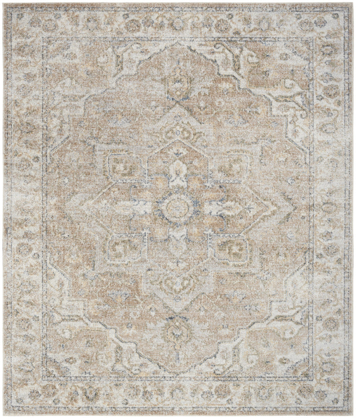 8' X 10' Beige Oriental Power Loom Washable Area Rug