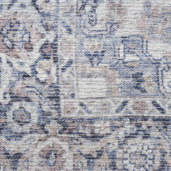 6' X 9' Blue And Pink Floral Power Loom Distressed Washable Area Rug