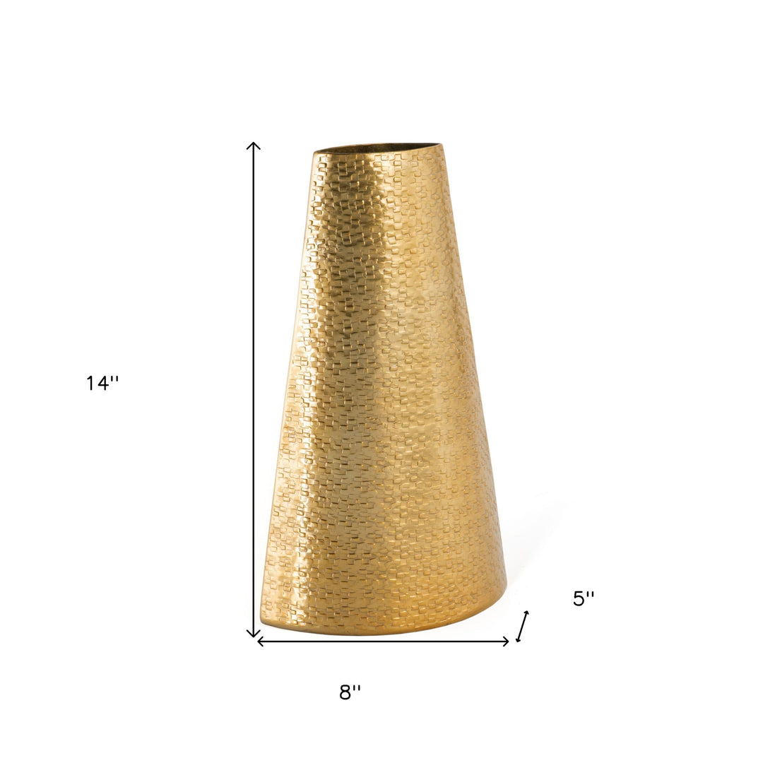 14" Gold Abstract Cylinder Cone Metal Table Vase