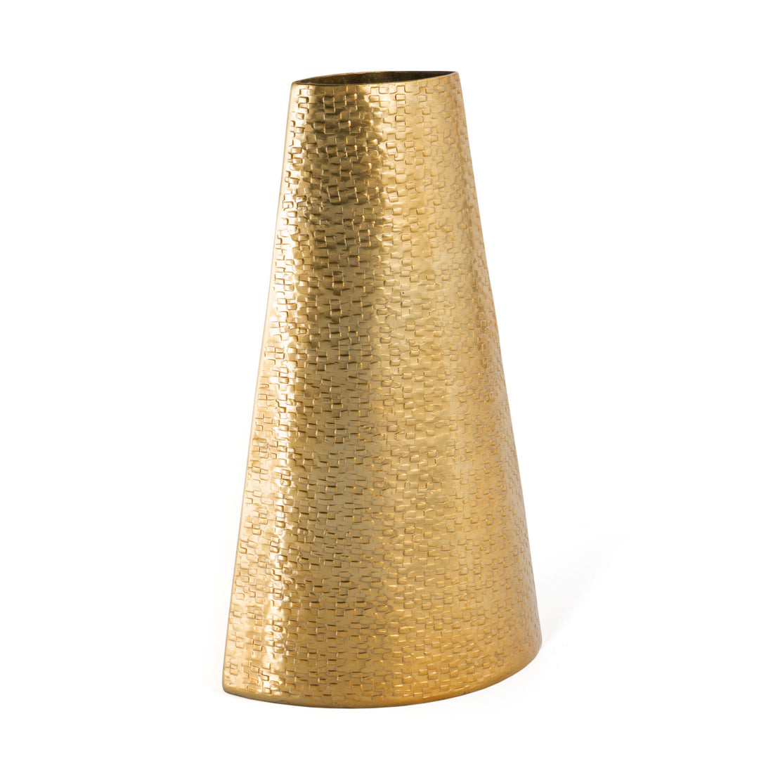 14" Gold Abstract Cylinder Cone Metal Table Vase