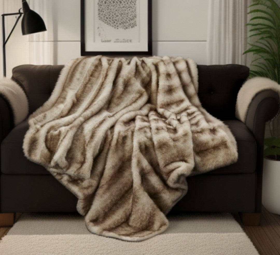 Brown Knitted Polyester Animal Print Throw Blanket