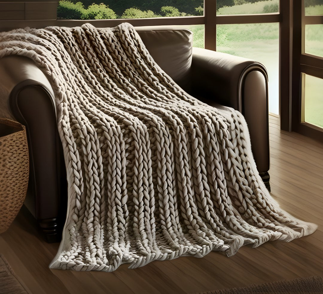 Taupe Knitted Polyester Solid Color Throw Blanket