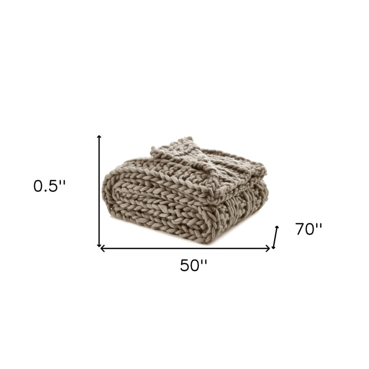 Taupe Knitted Polyester Solid Color Throw Blanket