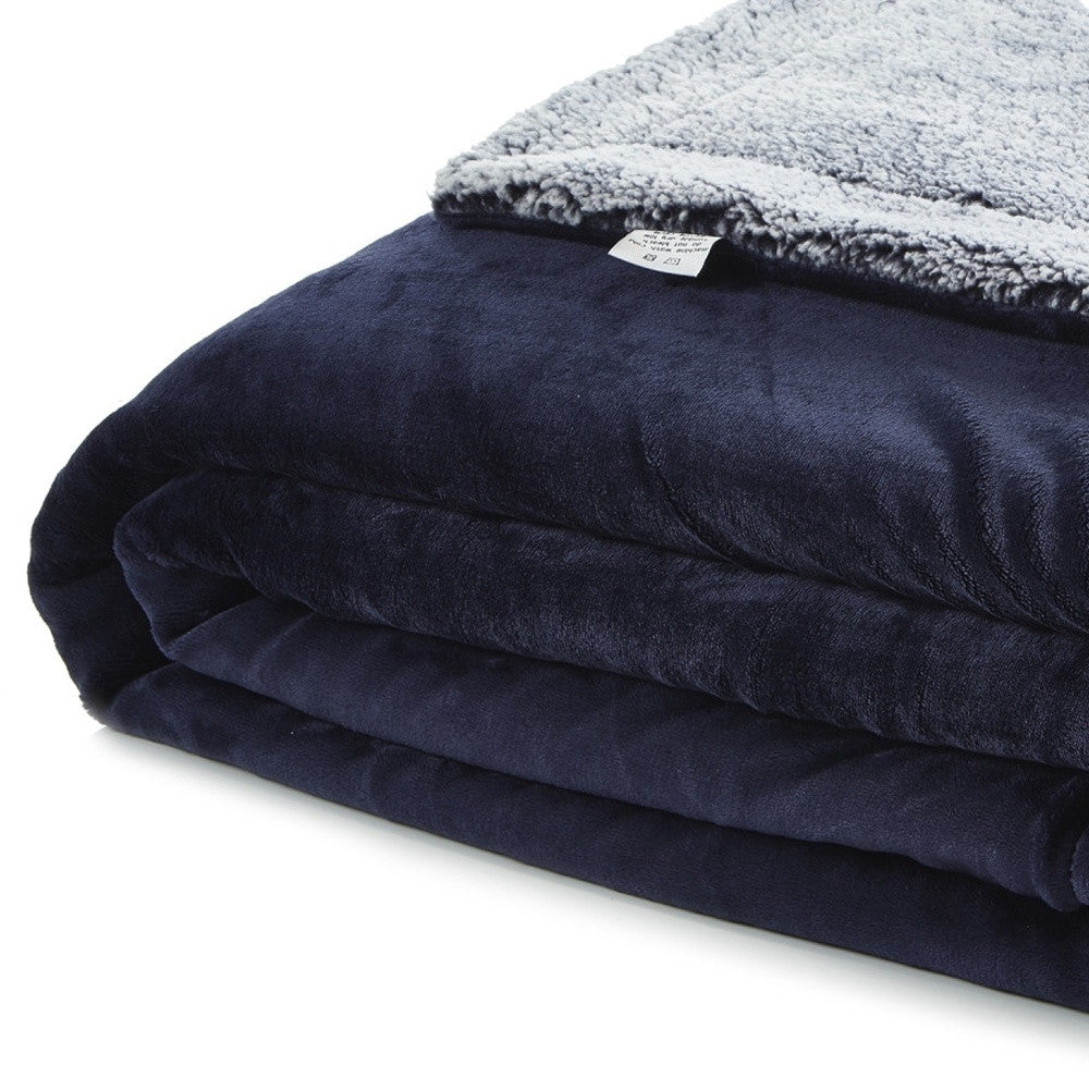 Navy Blue Knitted PolYester Solid Color Plush Throw Blanket