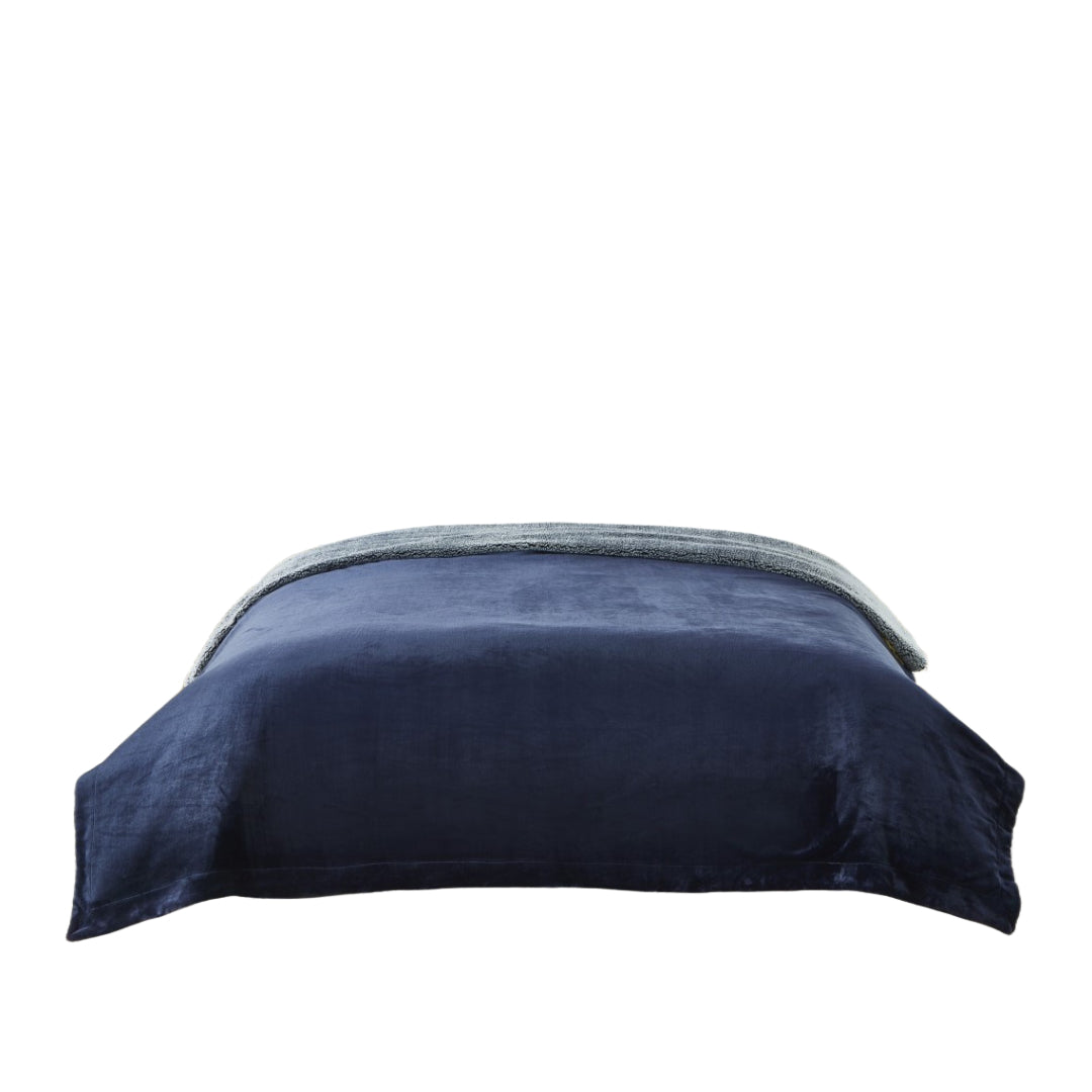 Navy Blue Knitted PolYester Solid Color Plush Throw Blanket