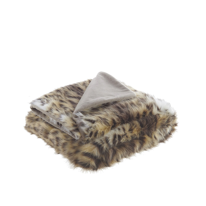 Brown Knitted Acrylic Animal Print Throw Blanket