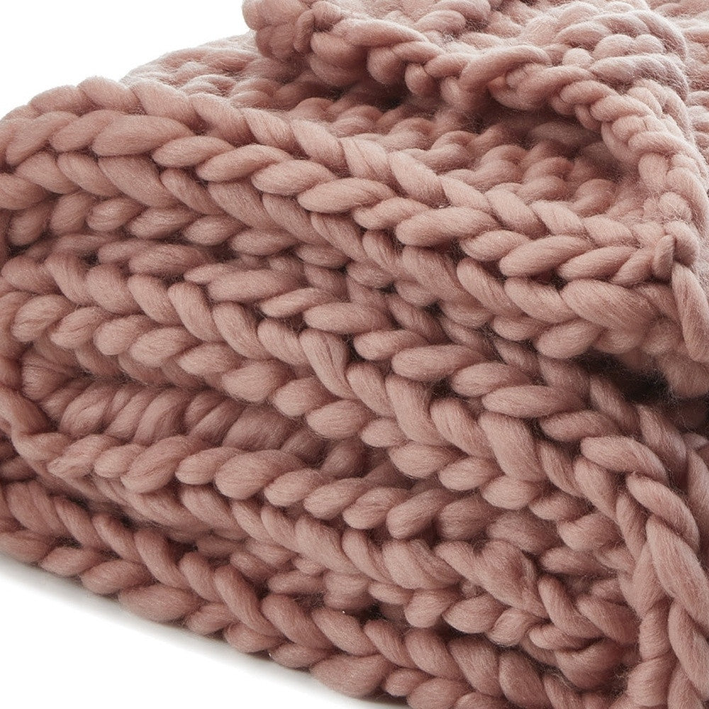 Blush Knitted Polyester Solid Color Throw Blanket