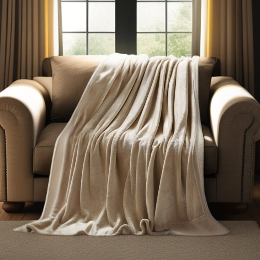 Taupe Knitted PolYester Solid Color Plush Throw Blanket