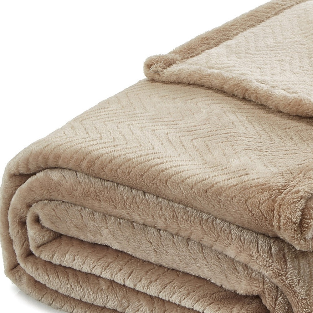 Taupe Knitted PolYester Solid Color Plush Throw Blanket