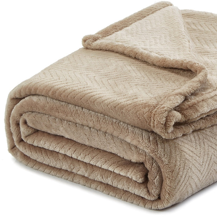 Taupe Knitted PolYester Solid Color Plush Throw Blanket