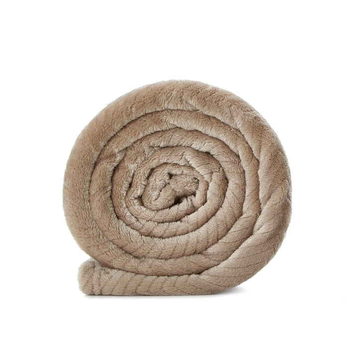 Taupe Knitted PolYester Solid Color Plush Throw Blanket