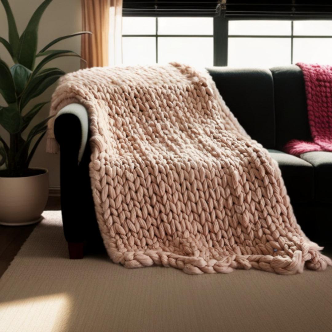 Blush Knitted Polyester Solid Color Throw Blanket