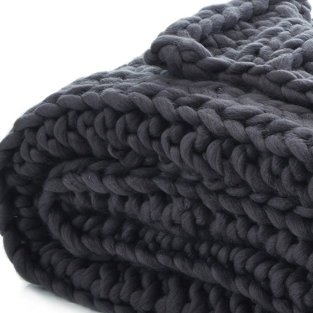 Dark Slate Gray Knitted Polyester Solid Color Throw Blanket