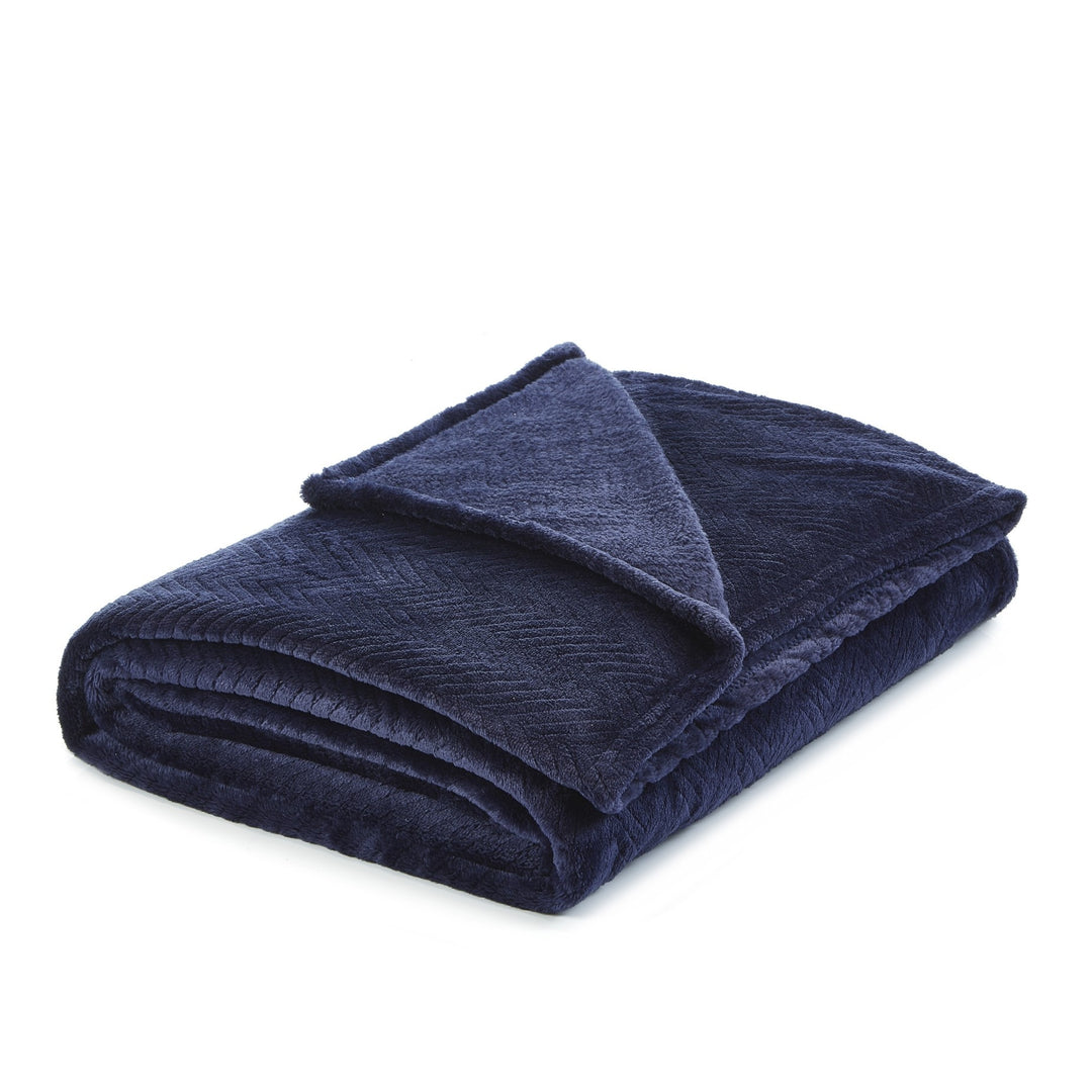 Navy Blue Knitted PolYester Solid Color Plush Throw Blanket