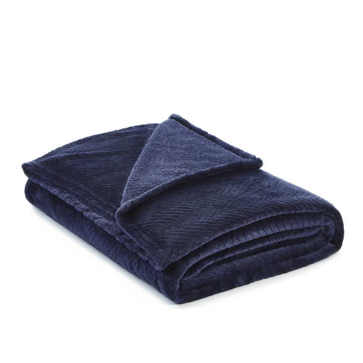 Navy Blue Knitted PolYester Solid Color Plush Throw Blanket