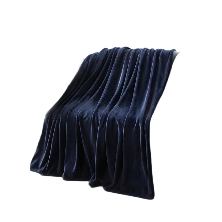 Navy Blue Knitted PolYester Solid Color Plush Throw Blanket